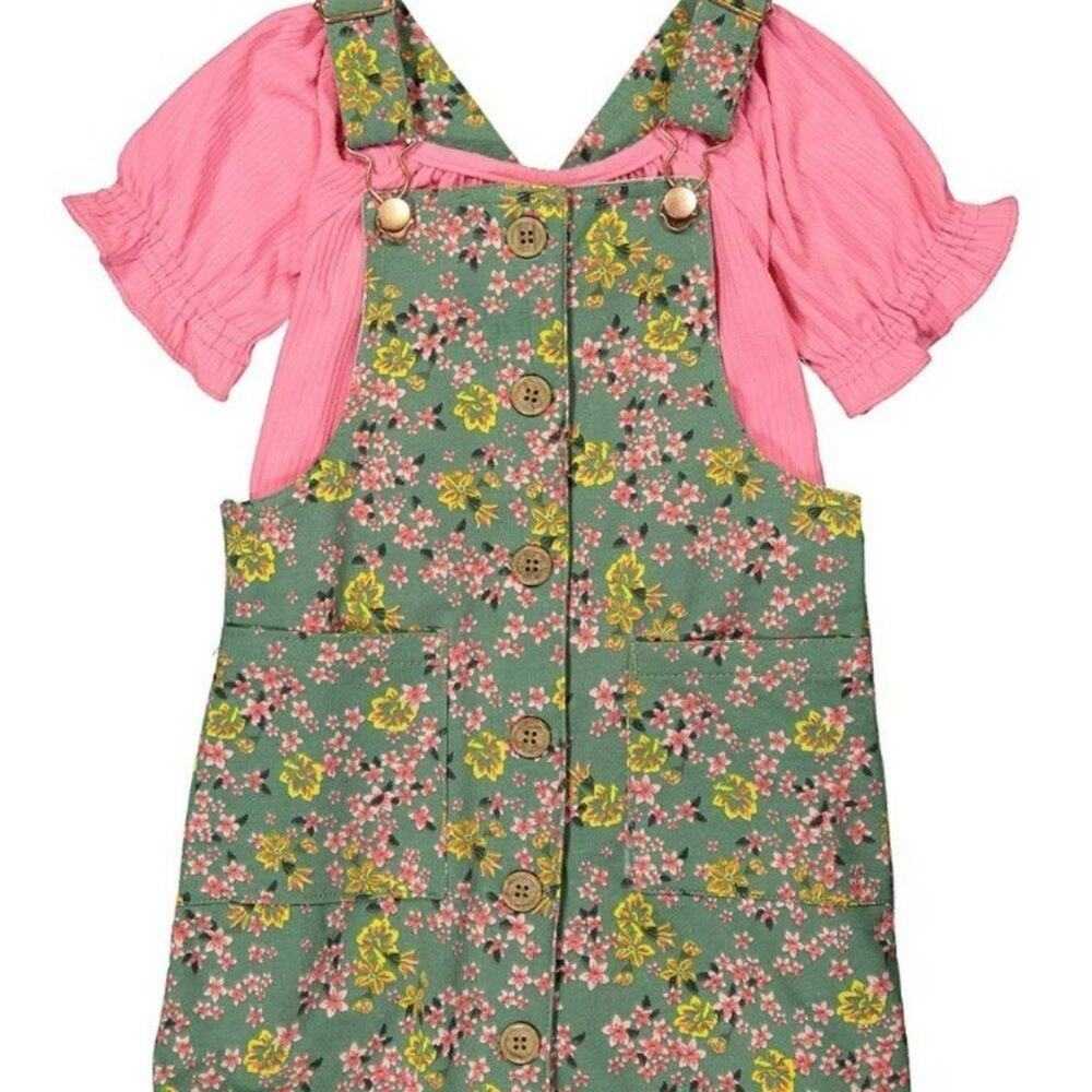OLIVE & Pink Floral Jumper & Pink Ruffle Top - Size 5